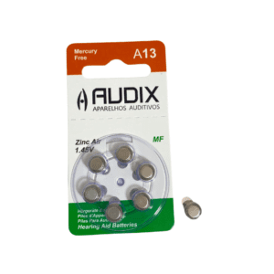 Cartela com 6 Pilhas/Baterias para Aparelho Auditivo Modelo A13 – Marca  Audix